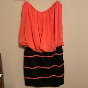 Strapless Coral & Black Dress (Loose Top with Tighter Skirt Area)